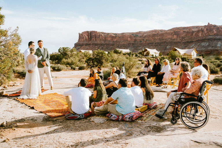 a wedding ceremony in the deserts of moab, utah